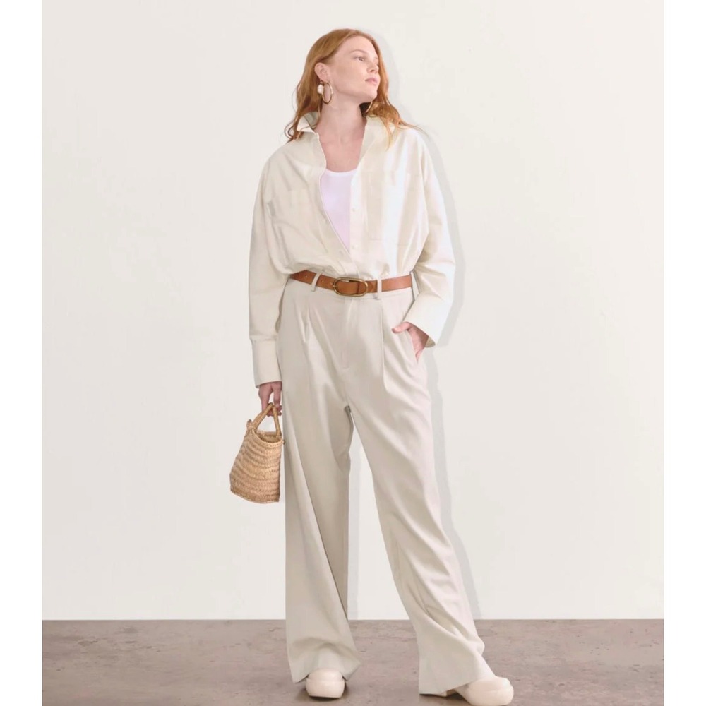 Everlane Draper Pant Beige Stone Wide Leg Pleated Trousers Womens 14R